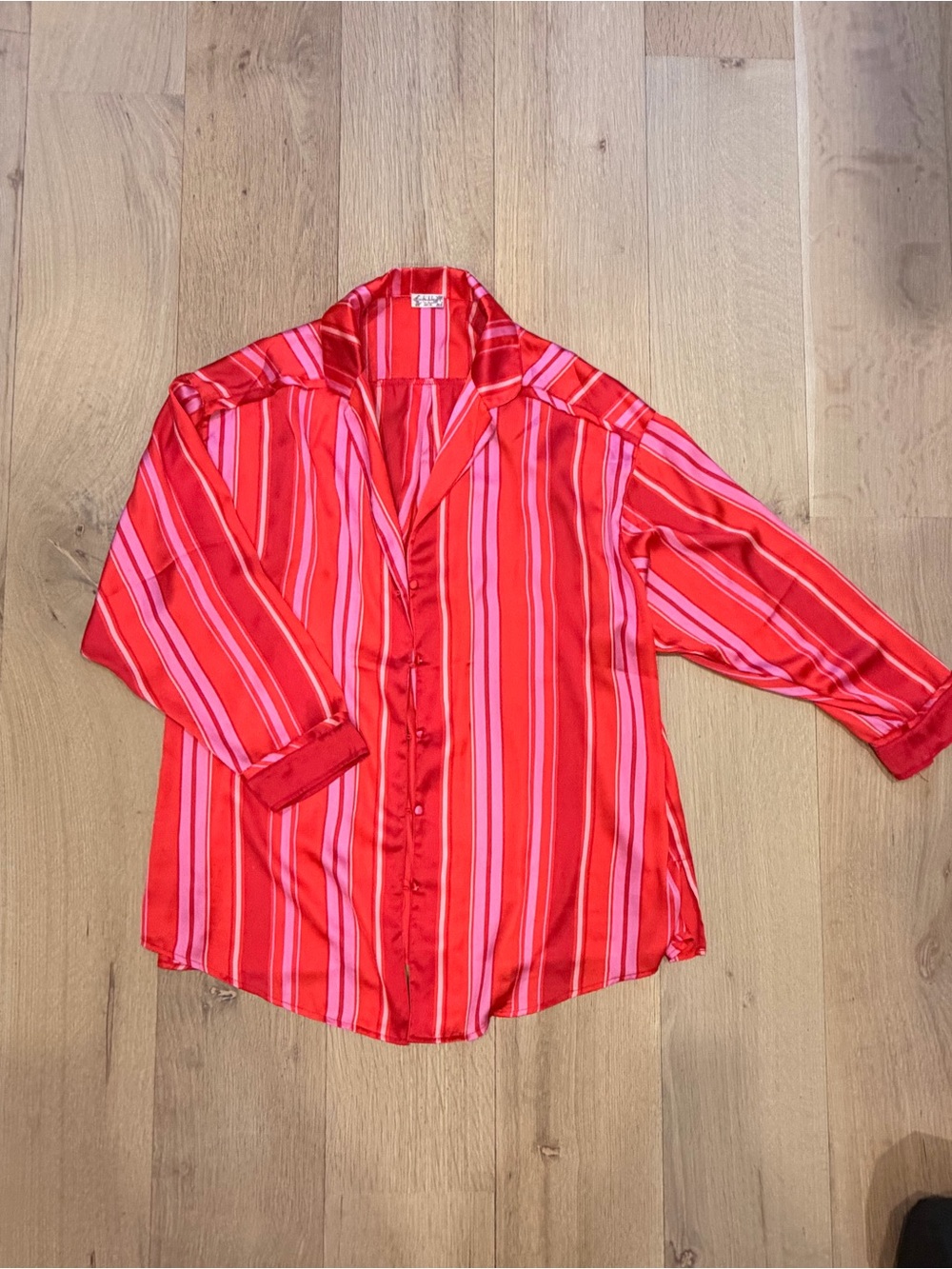 Free People Intimately Satin Striped Pajama Top Red Pink Button Front